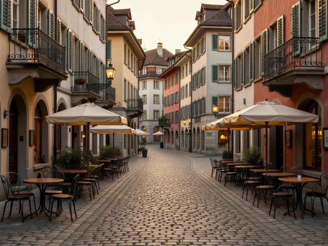Cobblestone streets of Zurich Altstadt Old Town lined with historic buildings and cafes