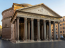 Pantheon Roman temple facade with portico columns in Rome