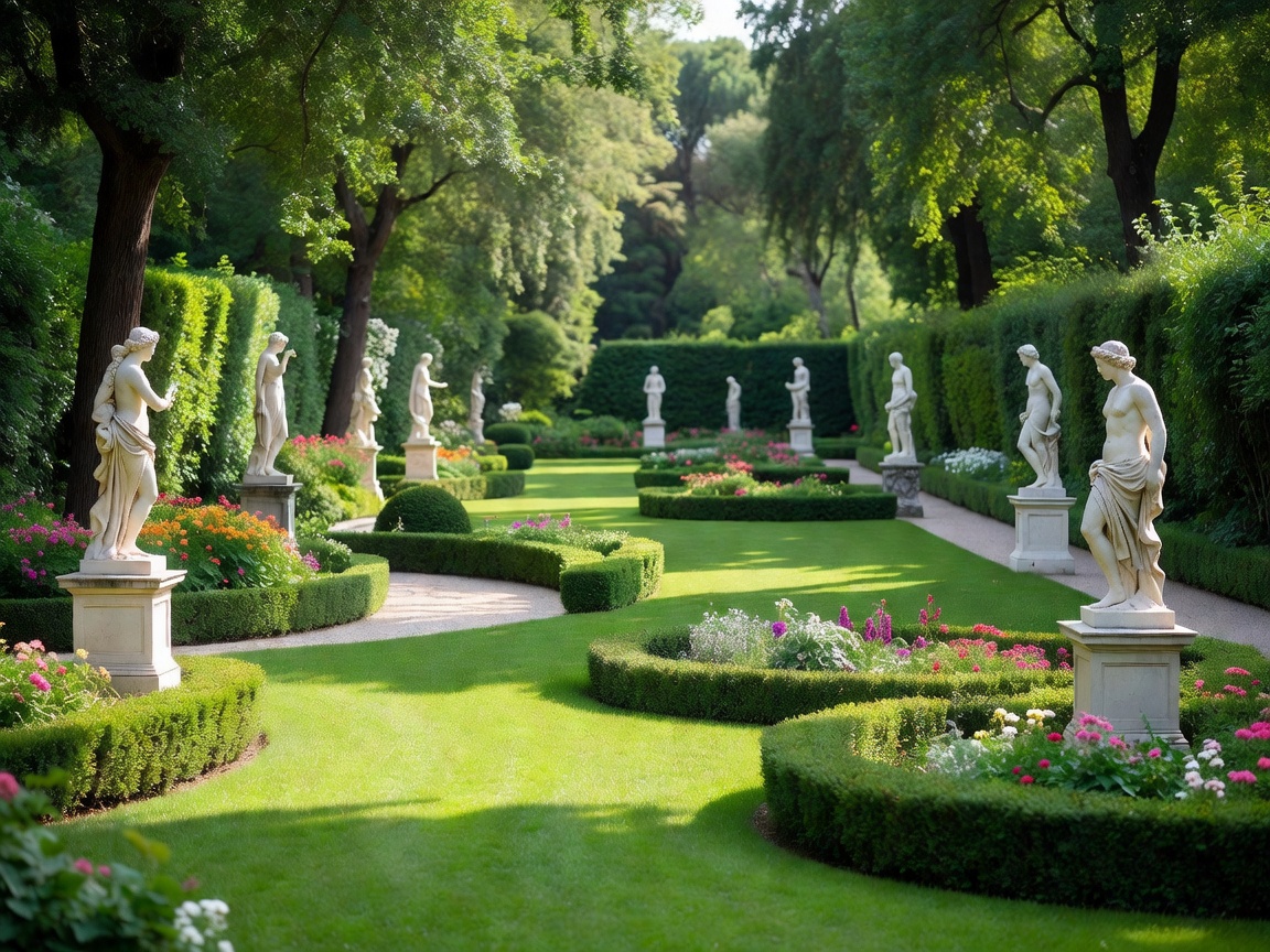 Statues and lush green gardens inside Villa Borghese in Rome