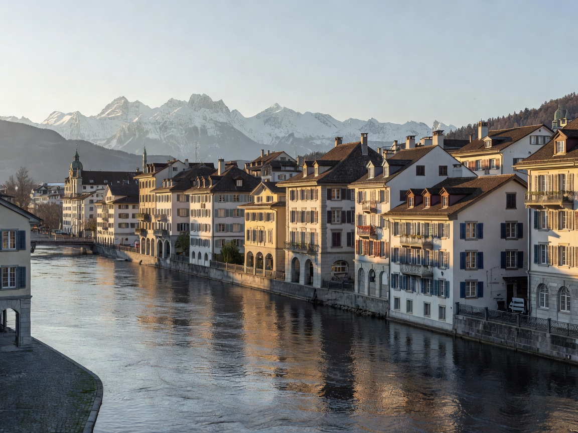Zurich Switzerland city skyline and Lake Zurich with Alpine background